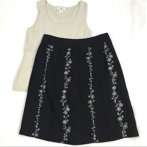Ann Taylor Loft Embroidered Pleated Skirt size 6P